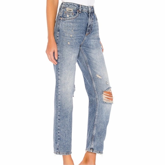 Free People Dakota Relaxed Straight Leg Jeans High Rise Distressed Size 29 - Picture 2 of 6